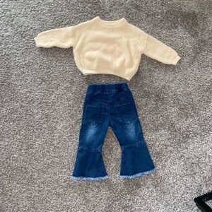 Baby fall outfit set: Sweater cardigan + flare jeans